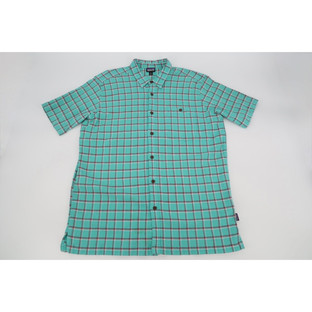 New Patagonia A/C Shirt Men's‎ XL True Teal Plaid 52921 Organic Cotton
